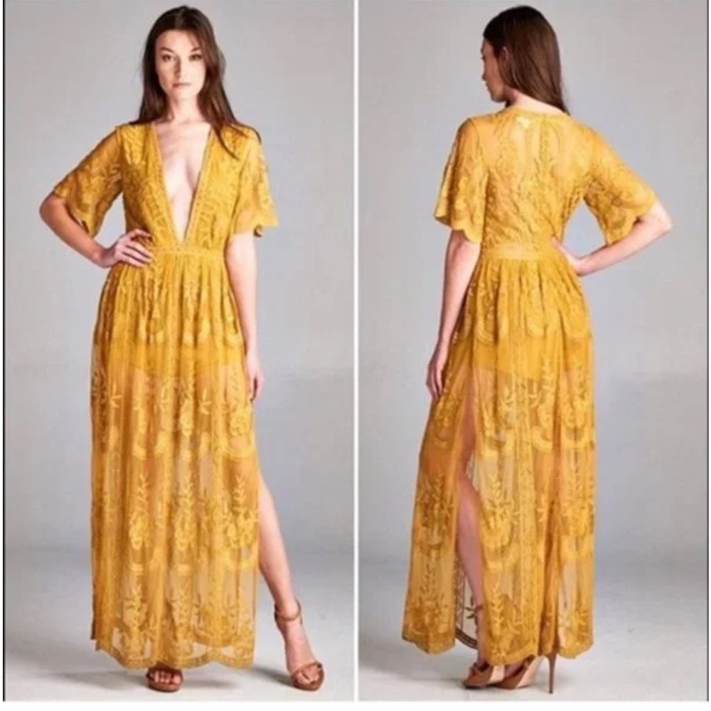 SOCIALITE Embroidered Marigold Romper Lace Boho Maxi Dress GUC